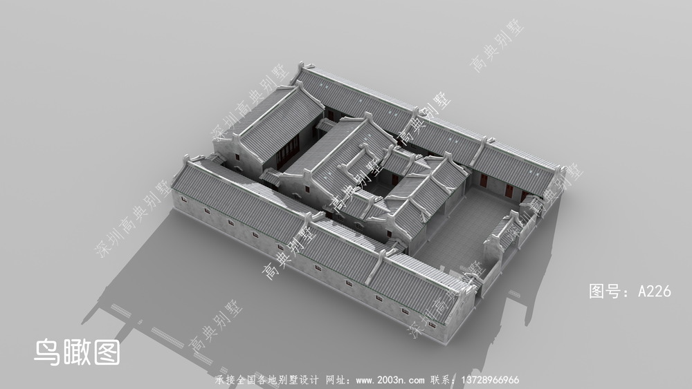 传统府第式建筑三落二从厝古民居民宿图纸