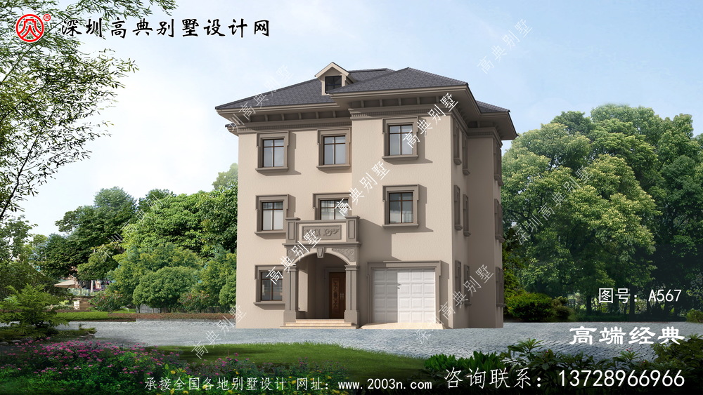 简约体面的简欧三层户型别墅，建农村安全又实用