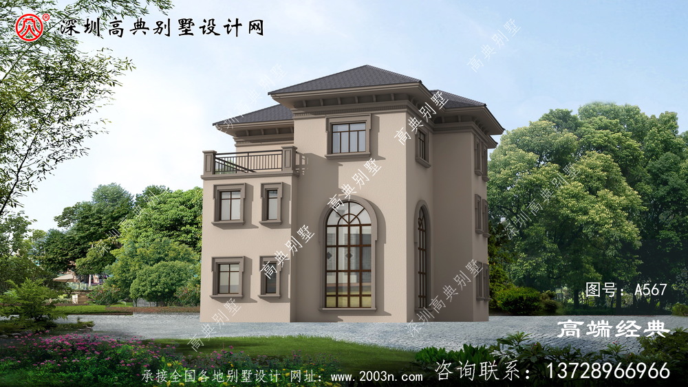 简约体面的简欧三层户型别墅，建农村安全又实用