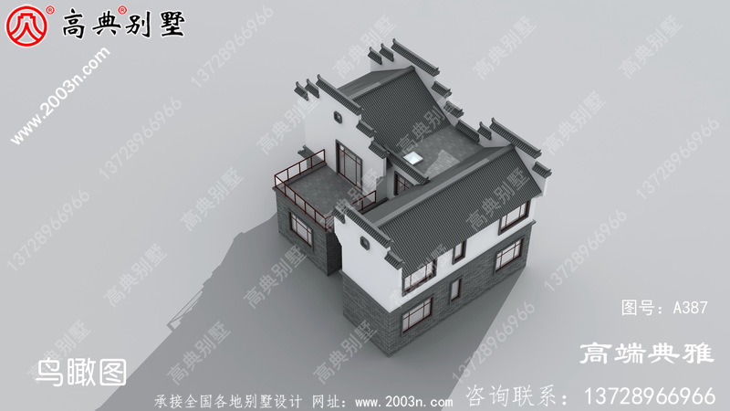 带阳台的新农村中式三层别墅，建筑面积151平方米。