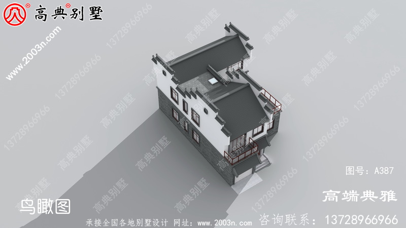 带阳台的新农村中式三层别墅，建筑面积151平方米。