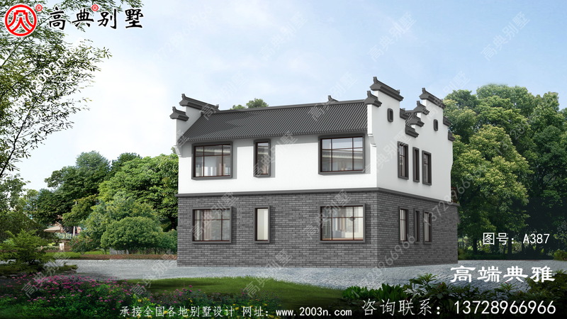 带阳台的新农村中式三层别墅，建筑面积151平方米。