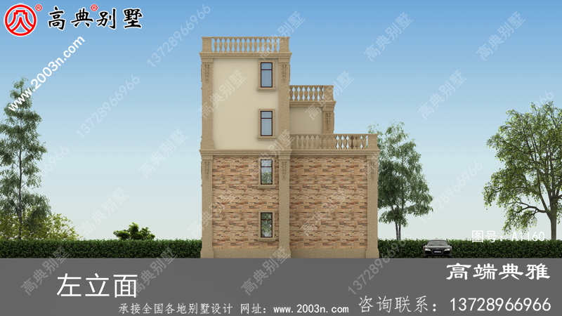 村庄自建三层别墅设计纸带效果图，村庄别墅图纸展示