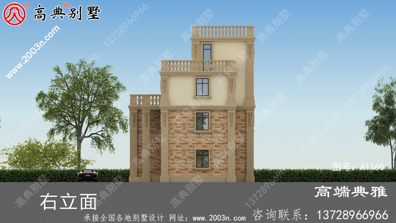 村庄自建三层别墅设计纸带效果图，村庄别墅图纸展示