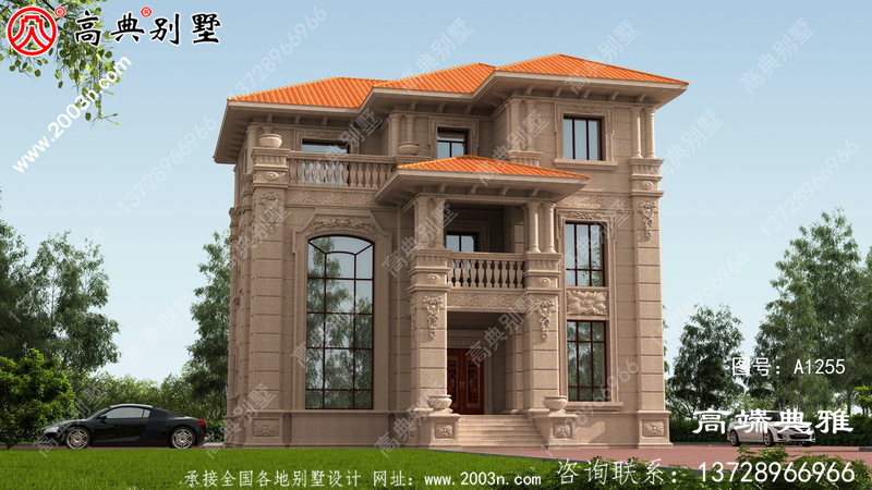 复式三层欧式石材别墅别墅设计图，包括外观效果图