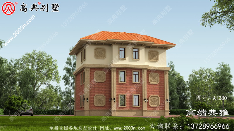 欧式三层别墅建筑设计，复合建筑中层结构带露台