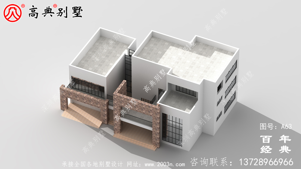 新农村三层带车库现代别墅图纸及效果图_农村三层自建住宅设计图