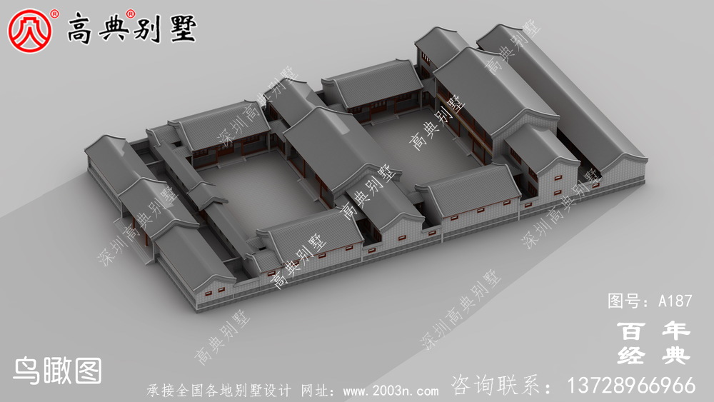 两层四合院别墅设计施工图及效果图_两层别墅设计图纸