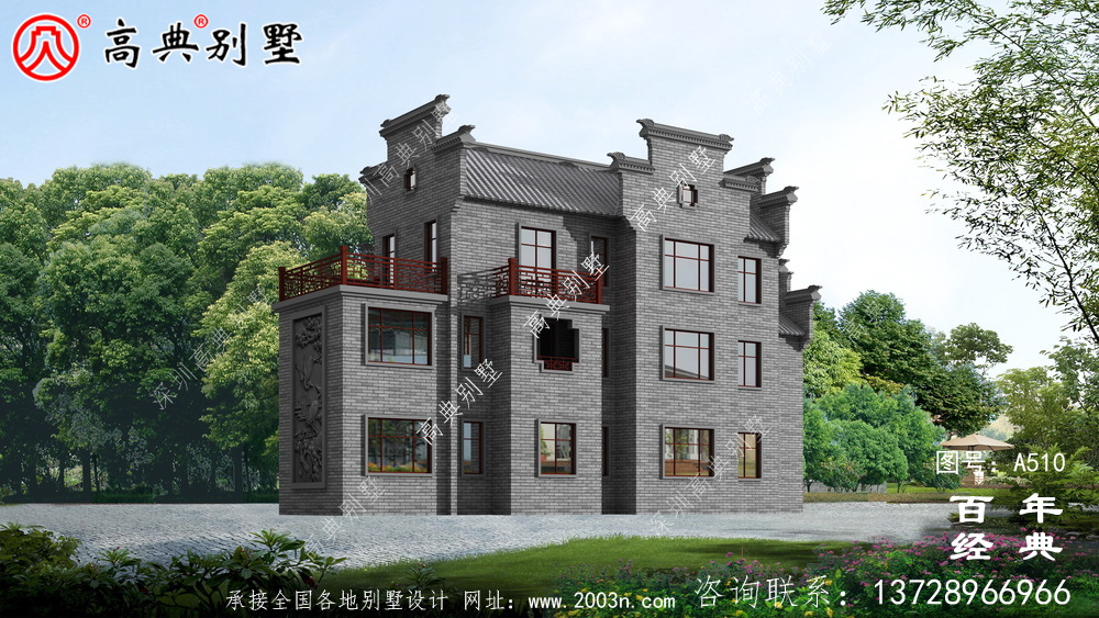 新农村三层徽派式住宅图纸_别墅设计图纸,新农村别墅,农村自建房设计