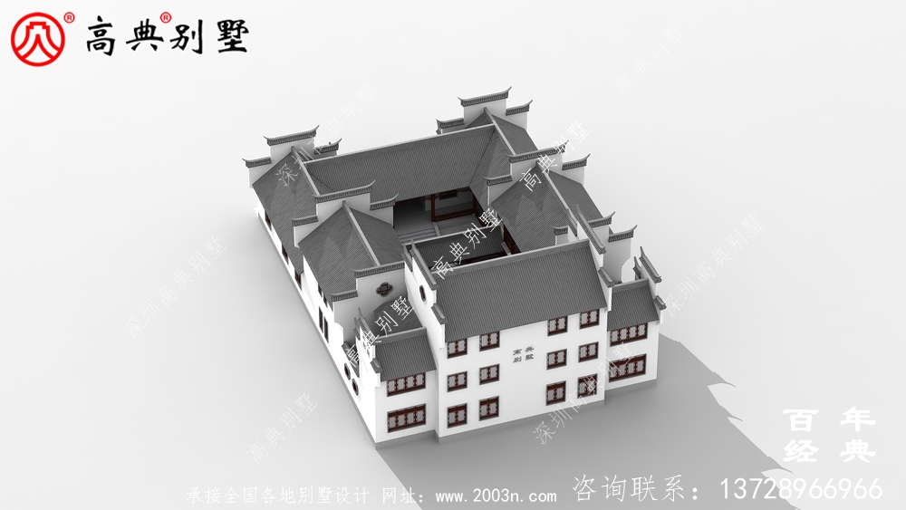 三层中式自建住宅设计图纸及效果图_徽派别墅设计图纸