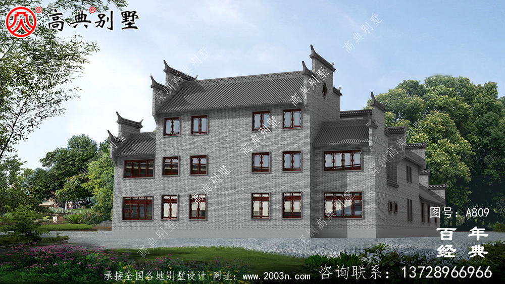 三层中式自建住宅设计图纸及效果图_徽派别墅设计图纸