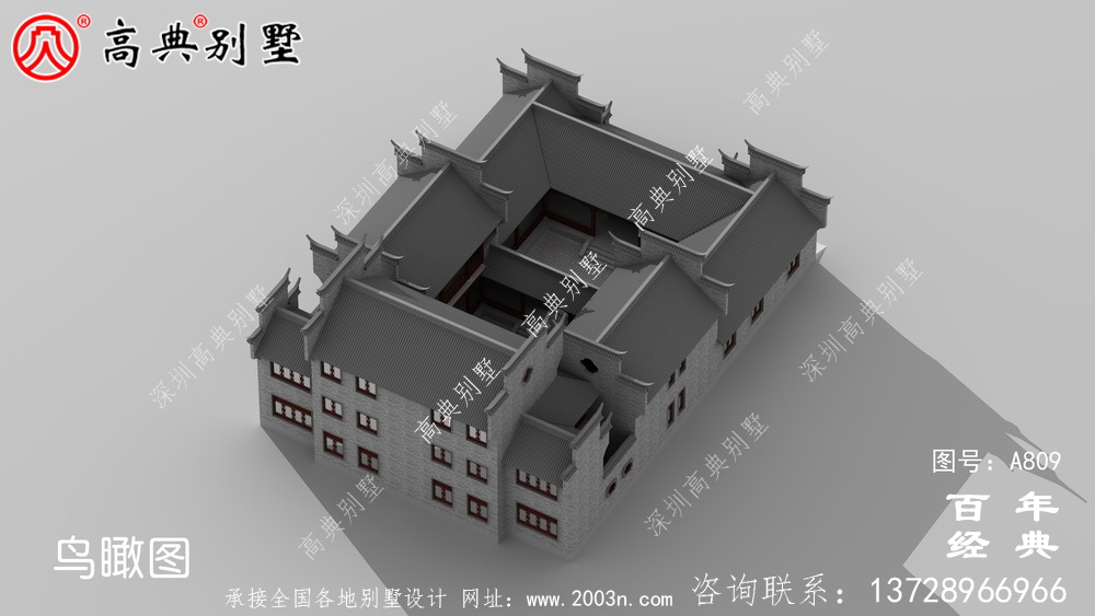 三层中式自建住宅设计图纸及效果图_徽派别墅设计图纸