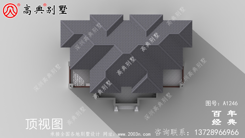 中式双拼复式三层农村别墅外观效果图_农村三层别墅设计图纸