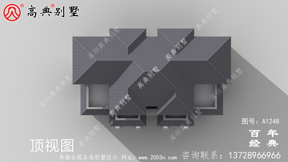 复式双拼三层新中式别墅外观设计效果图_农村三层别墅设计图纸