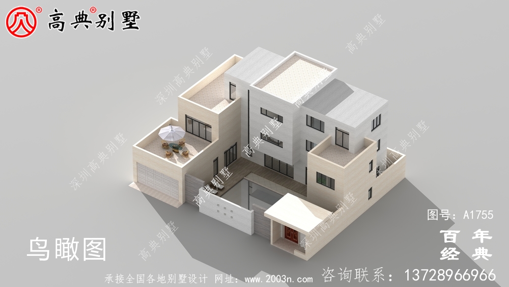 大气三层现代风别墅图纸及效果图_农村三层自建房设计图