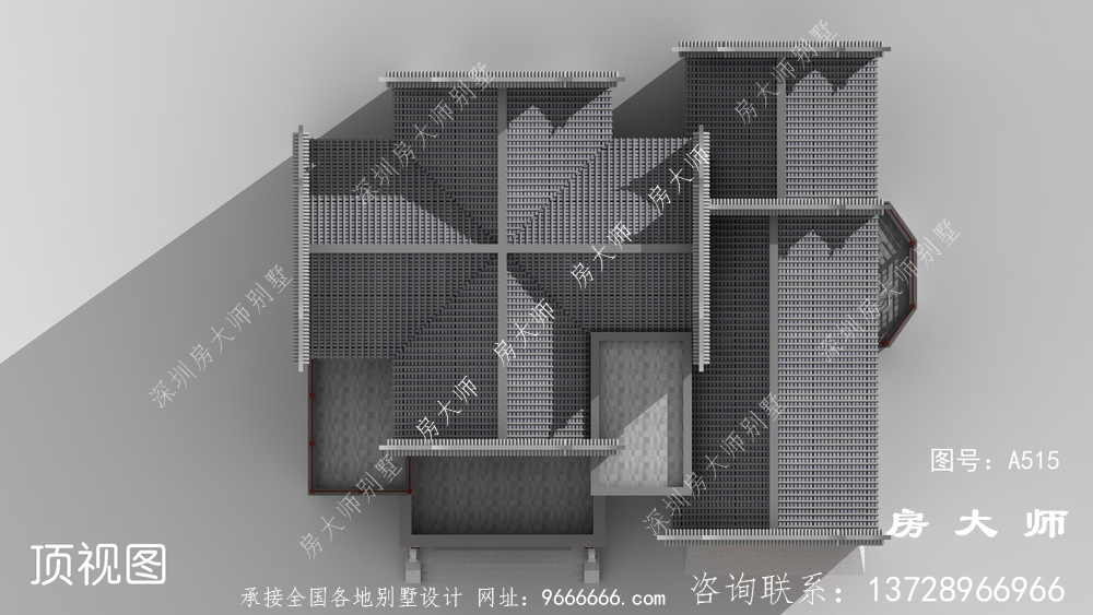 豪华农村中式别墅，设计效果图