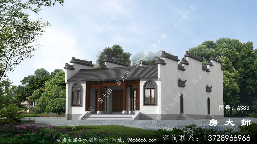 新中式自建房，农村一层自建房效果图