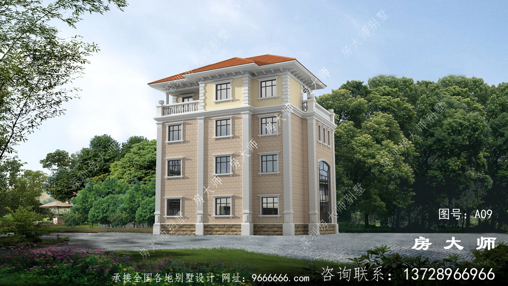 欧式四层自建房设计图纸，现代造型设计