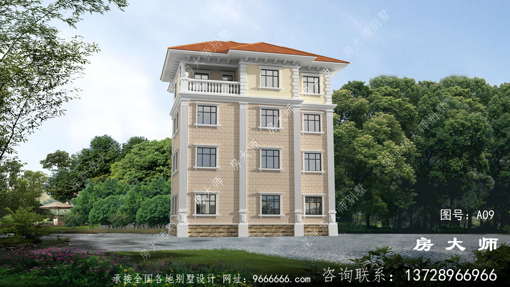 欧式四层自建房设计图纸，现代造型设计