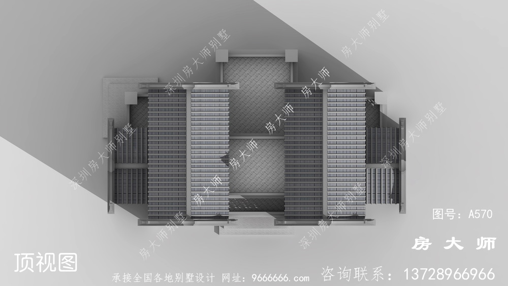 户型方正别墅的中式三层设计图