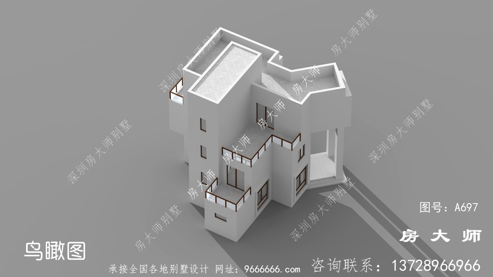 带车库和大露台的自建农村三层别墅设计图。