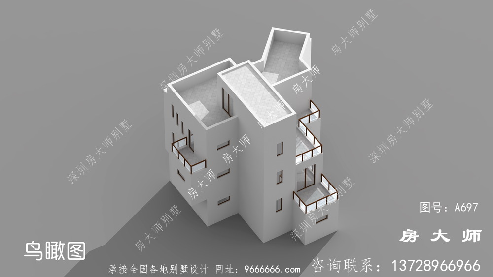 带车库和大露台的自建农村三层别墅设计图。