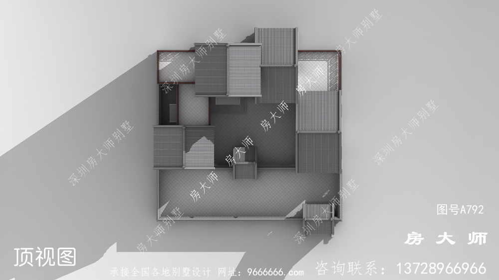 中式四层别墅设计图，包括外观效果图。