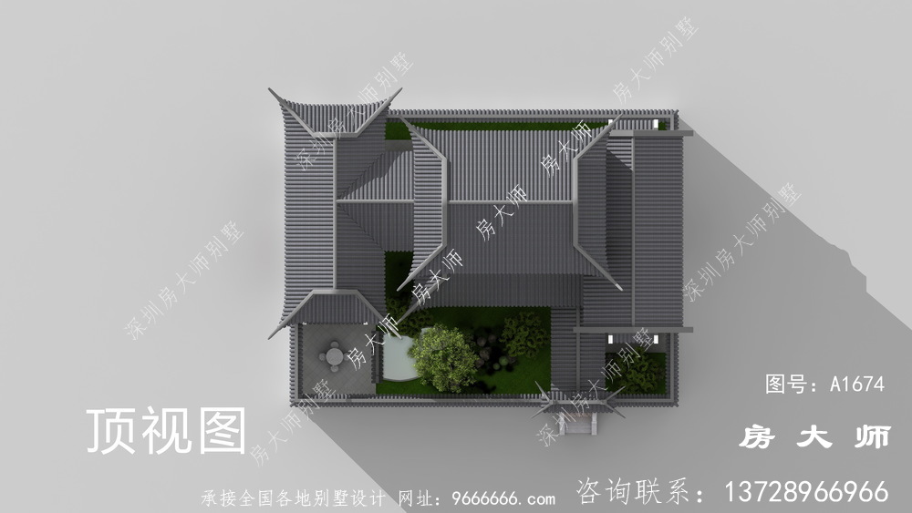 农村三层新中式苏式园林别墅外观效果图