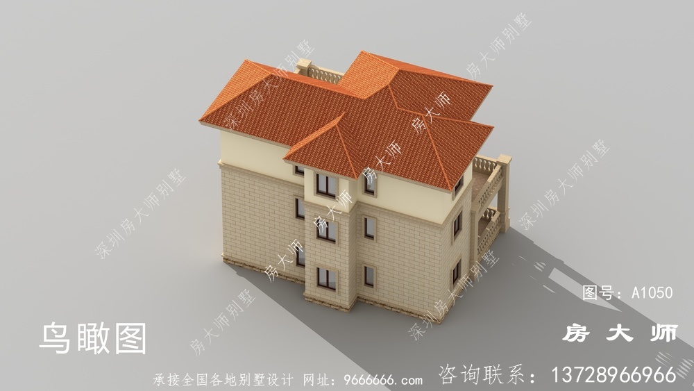 带阳台三层住房自建房设计图，带整套工程图纸。