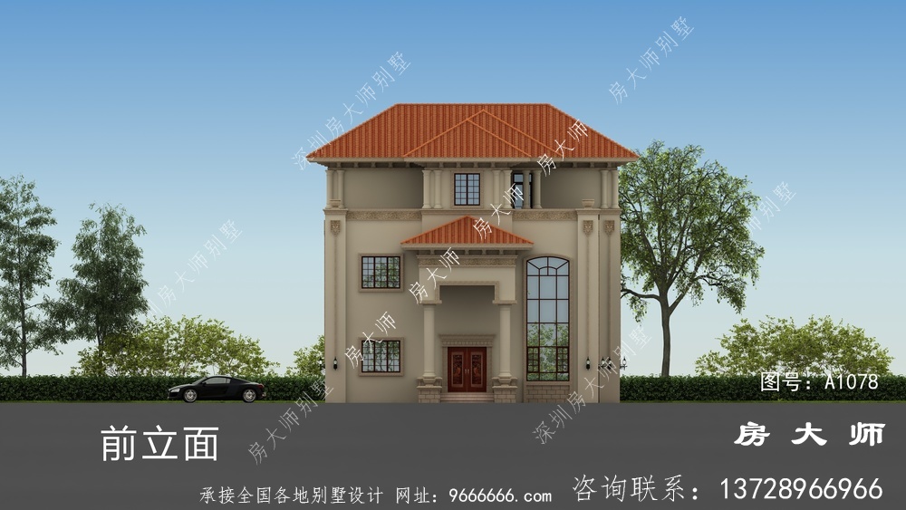 带阳台的三层住宅建筑设计及全套图纸。