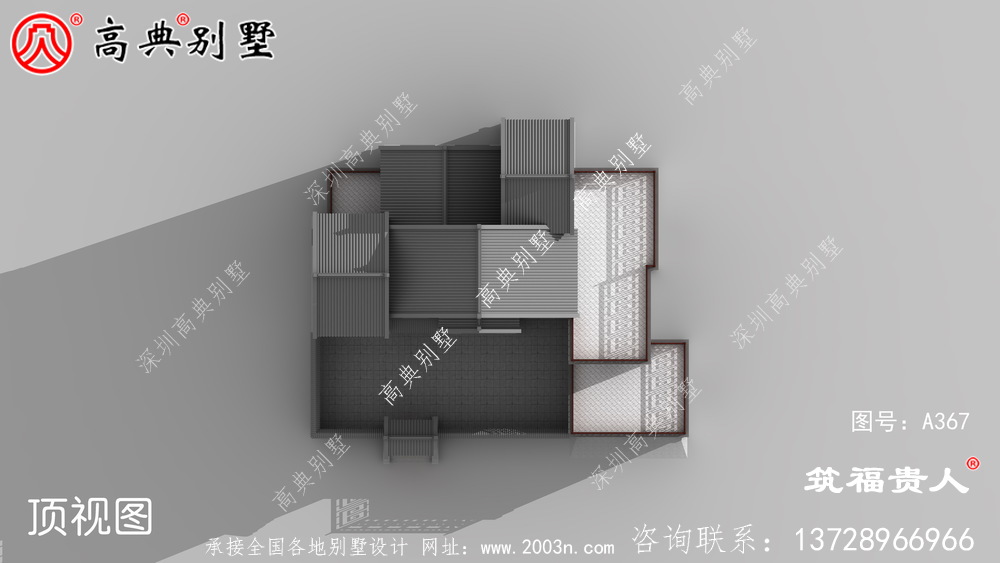 三层中式房子设计图，含有车库，房子庭院设计