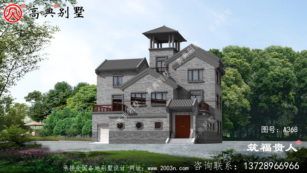 三层新中式农村自建房子设计图纸，含有房间内停车位，美观大方精美高大上