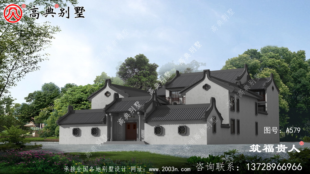 新型中式两层自建房子设计，徽派建筑设计