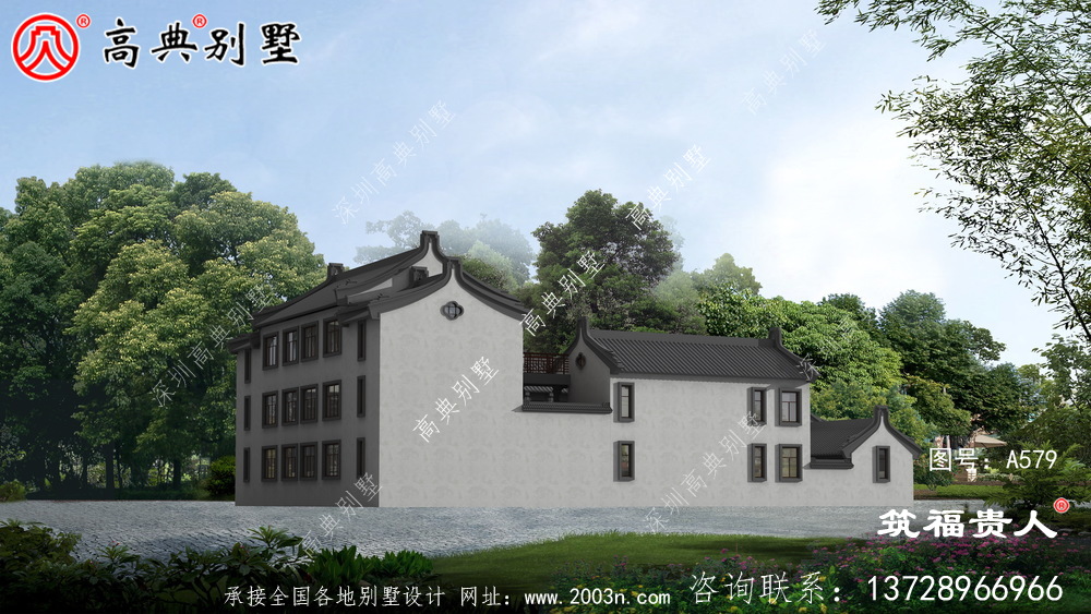 新型中式两层自建房子设计，徽派建筑设计