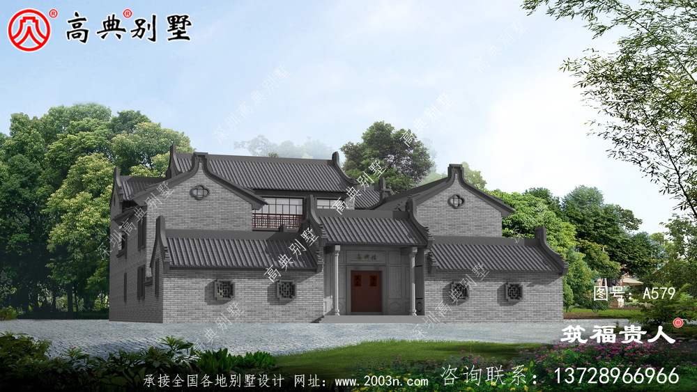 新型中式两层自建房子设计，徽派建筑设计