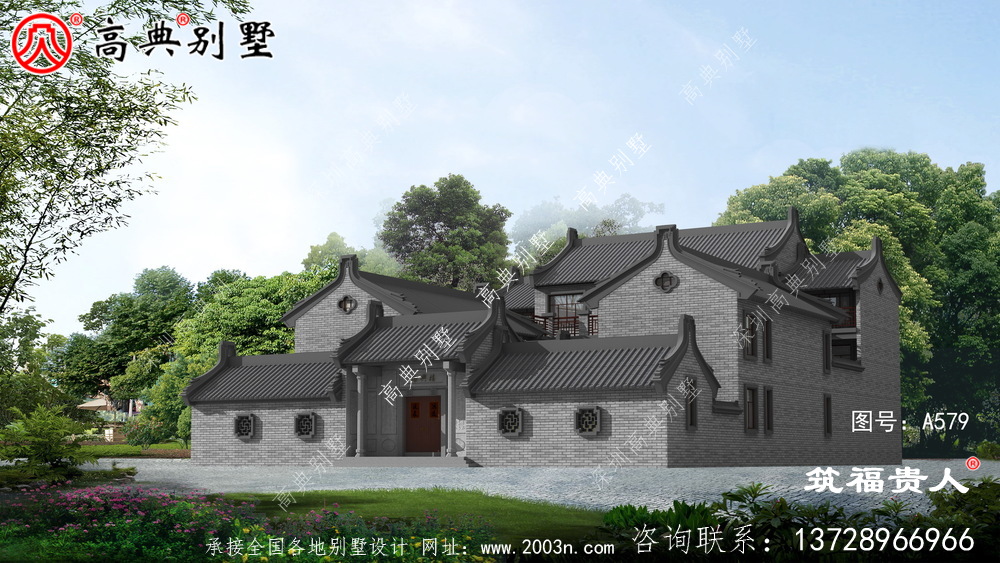 新型中式两层自建房子设计，徽派建筑设计