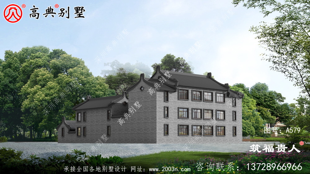 新型中式两层自建房子设计，徽派建筑设计