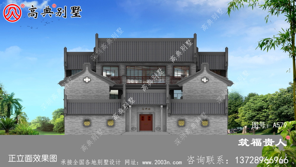 新型中式两层自建房子设计，徽派建筑设计