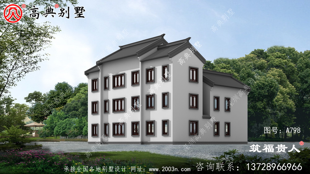 新中式自建三层房子设计图纸，样式新奇