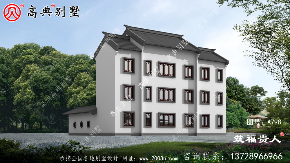 新中式自建三层房子设计图纸，样式新奇