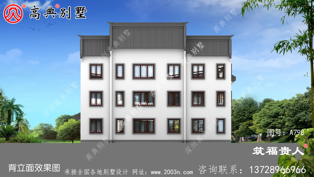 新中式自建三层房子设计图纸，样式新奇