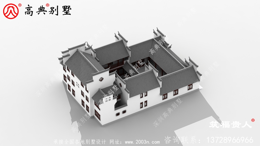 新型中式三层自建房子设计，徽派建筑设计