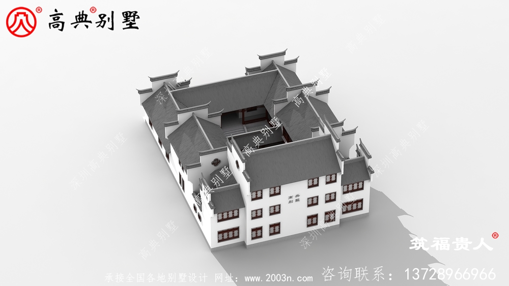 新型中式三层自建房子设计，徽派建筑设计