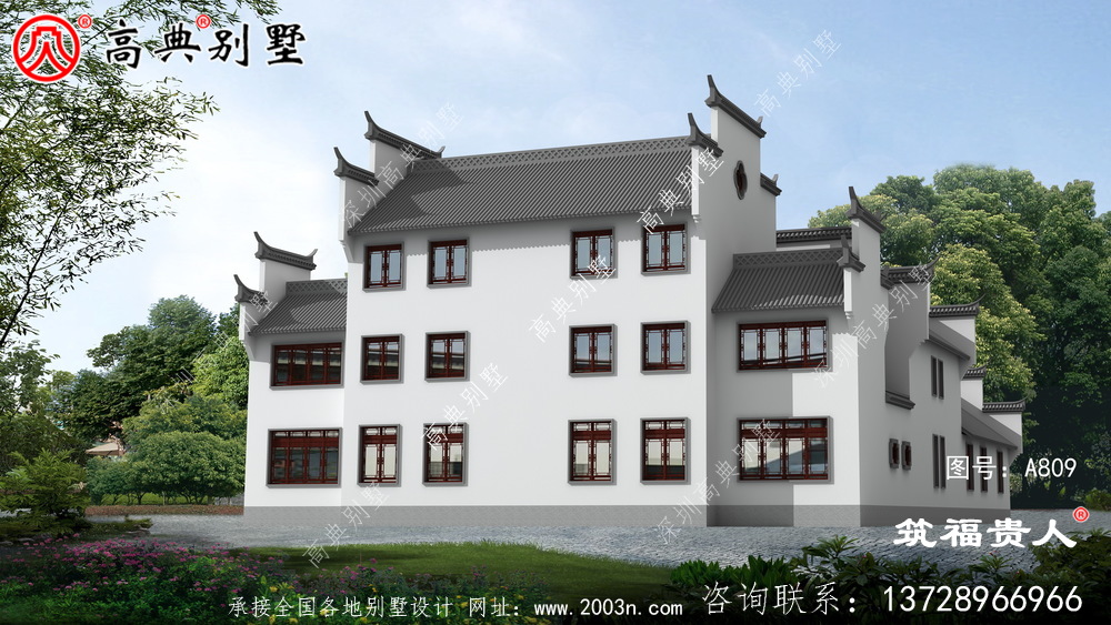 新型中式三层自建房子设计，徽派建筑设计