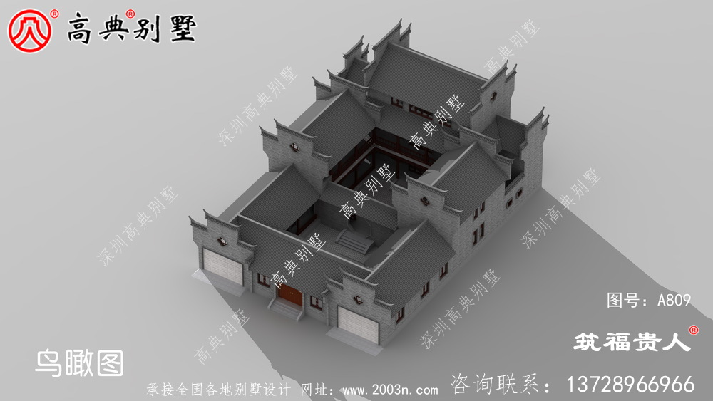 新型中式三层自建房子设计，徽派建筑设计