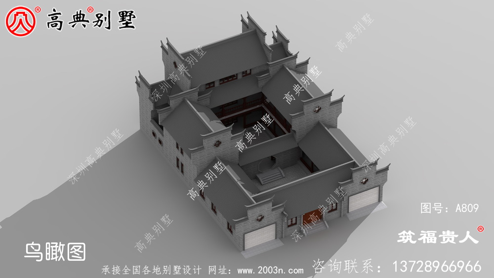 新型中式三层自建房子设计，徽派建筑设计