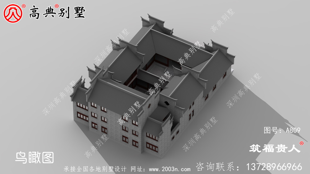 新型中式三层自建房子设计，徽派建筑设计