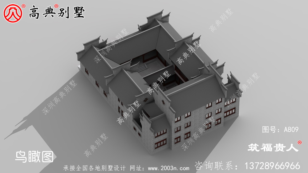 新型中式三层自建房子设计，徽派建筑设计