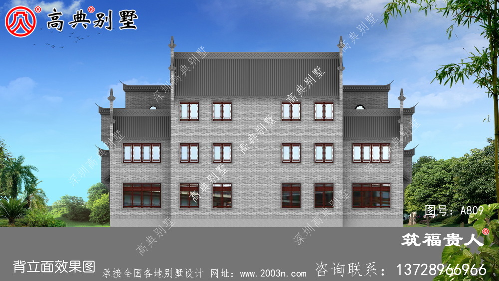 新型中式三层自建房子设计，徽派建筑设计