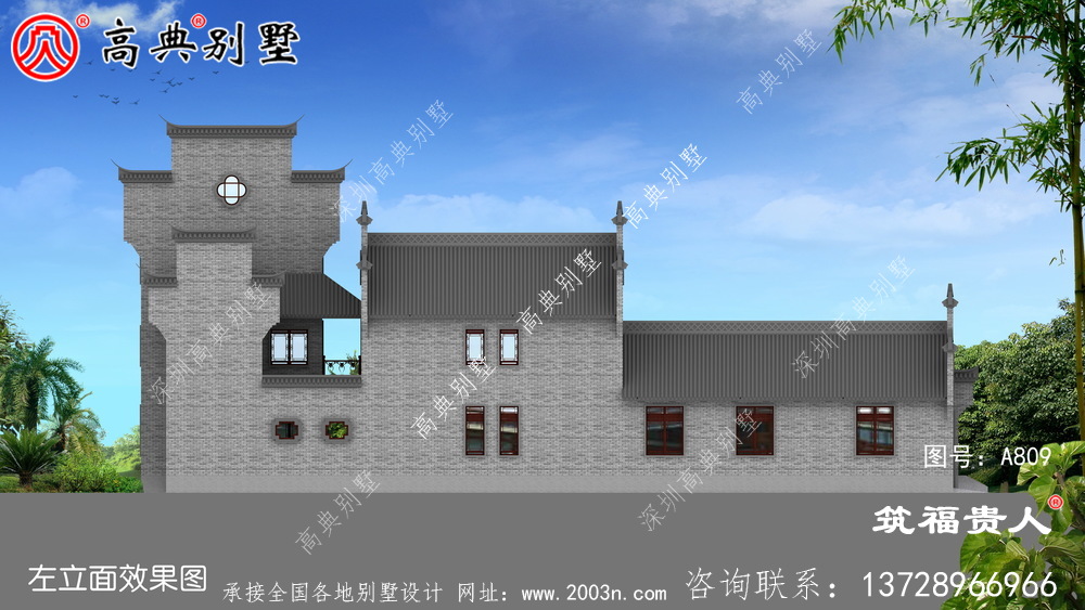 新型中式三层自建房子设计，徽派建筑设计